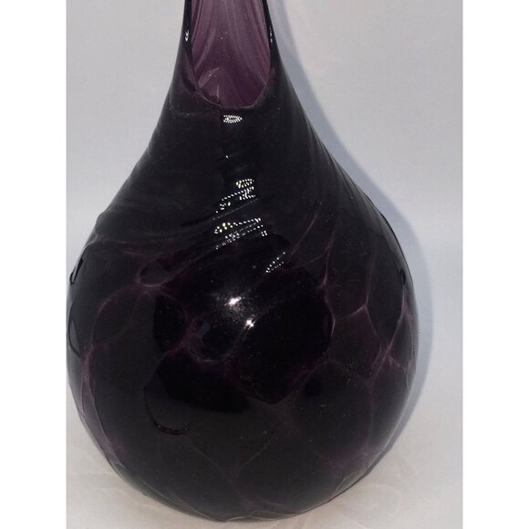 Vtg 1990's Hand Blown Amethyst Studio Art Glass Bulbous Vase Honey Comb Pattern - Picture 3 of 9